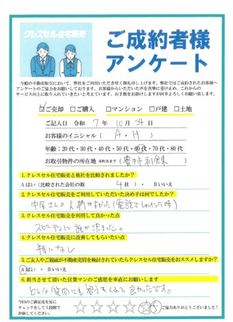 Ａ・Ｈ様のアンケート