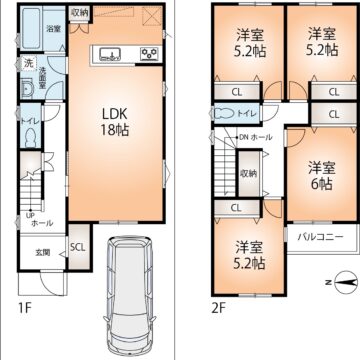 A号地　参考プラン図　延べ床面積102.60㎡　建物価格2,048万円　セット価格5，671万円(間取)