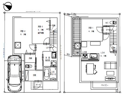 参考プラン図。建物床面積1階36.85㎡・2階34.42㎡。建物延べ床面積71.27㎡。間取り2LDK+納戸。構造:木造2階建 参考プラン図。建物床面積1階36.85㎡・2階34.42㎡。建物延べ床面積71.27㎡。間取り2LDK+納戸。構造:木造2階建
