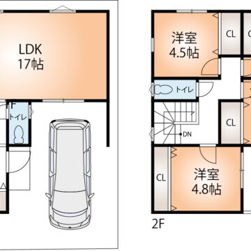 Ｂ号地　参考プラン図　延べ床面積106.92㎡　建物価格2，134万円　セット価格5，381万円(間取)