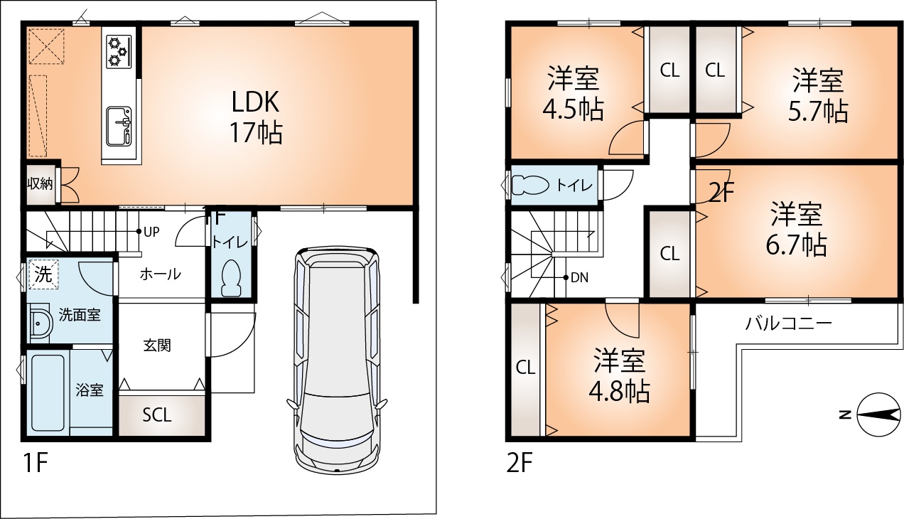 Ｂ号地　参考プラン図　延べ床面積106.92㎡　建物価格2，134万円　セット価格5，381万円(間取)