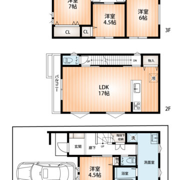 建物価格1，980万円＝参考プラン図：1階36.86㎡・2階36.05㎡・3階38.64㎡※間取変更可(間取)