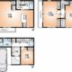 参考ﾌﾟﾗﾝ　建物2480万：延面積110.16㎡・1階27.54㎡・2階43.74㎡・3階38.88㎡