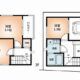 プラン確定。建物価格2,300万円・1階17.34㎡・2階24.66㎡・3階22.86㎡：延べ床面積：64.86㎡